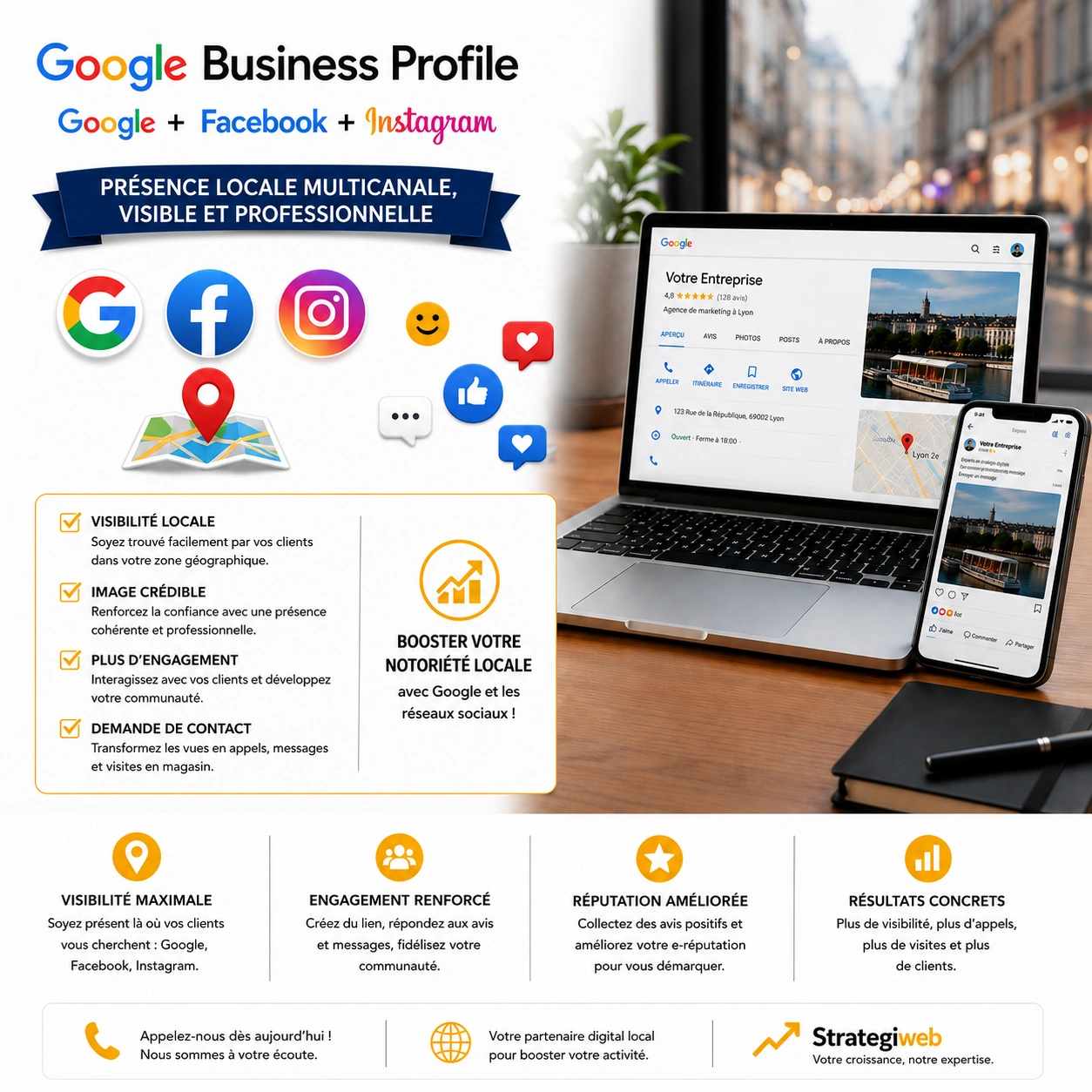 Visuel StrategiWeb sur les réseaux sociaux et la présence digitale